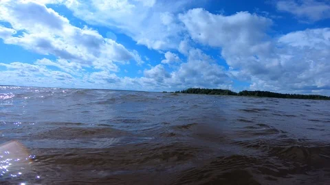 Waves on the river. Summer river. Underwater. With sound Stock Footage 93367908
