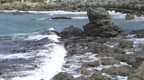 Waves Onto Rocks And Kelp Stock Footage 11445360