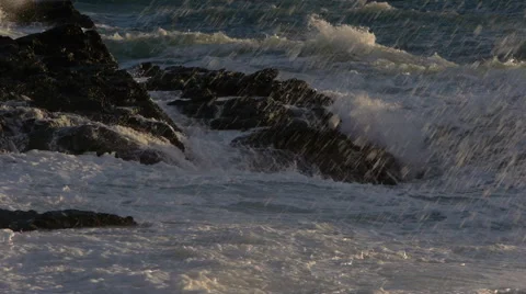 Waves on the rocks Stock Footage 45666129