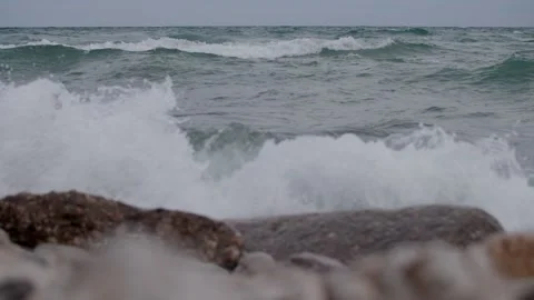 Waves, rocks, swash 120fps at Bradford beach on Lake Michigan Video stock 166328254