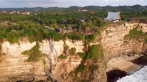 Waves in the rocks top view video shooting aerial Bali Bukit Stock Footage 126974334