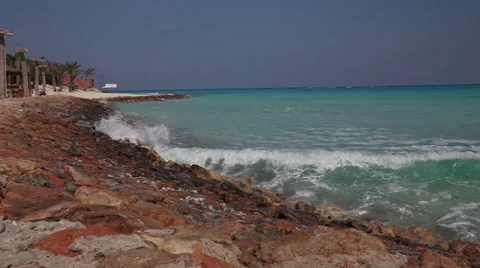 Waves on the rocks, turquoise water, Marsa Matruh, Egypt Stock Footage 38777238
