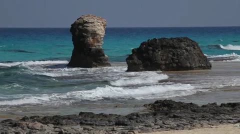 Waves on the rocks, turquoise water, Marsa Matruh, Egypt Stock Footage 38870907