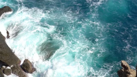Waves on the rocks. View from above on Ligurian Sea in Portofino Stock Footage 246861426