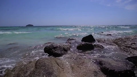 Waves on the Rocks, Waves on Cliffs in Thailand Stock Footage 83212750