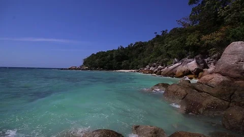 Waves on the Rocks, Waves on Cliffs in Thailand Stock Footage 83212969