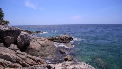 Waves on the Rocks, Waves on Cliffs in Thailand Stock-Footage 83213093