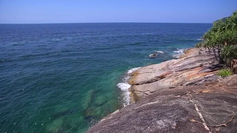 Waves on the Rocks, Waves on Cliffs in Thailand Stock Footage 83213178