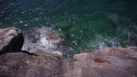 Waves on the Rocks, Waves on Cliffs in Thailand Stock Footage 83213378