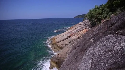 Waves on the Rocks, Waves on Cliffs in Thailand Stock-Footage 83213657