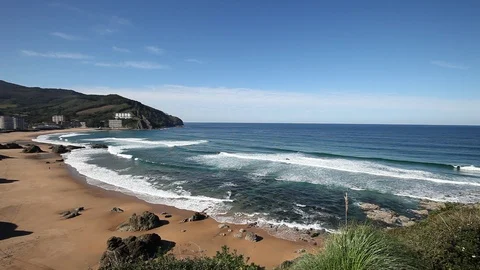 The waves on the rocky beach close up view Stock Footage 87652470
