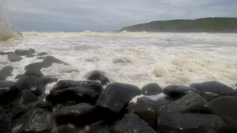 Waves on rocky beach Stock Footage 287700577