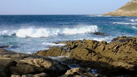 The waves on the rocky beach panoramic  view Stock Footage 88101102