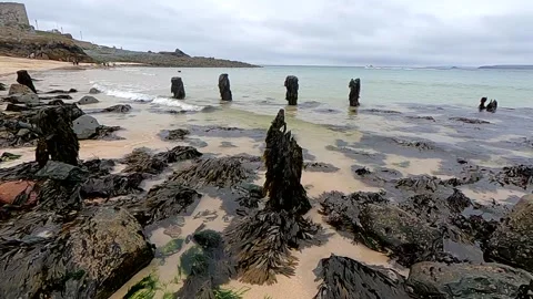 Waves Rocky beach slow motion Stock Footage 163093010