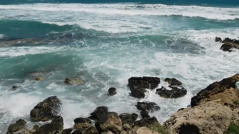 Waves on the rocky coast. fig tree beach. Protaras. Ayia Napa. Cyprus. Stock Footage 154443261