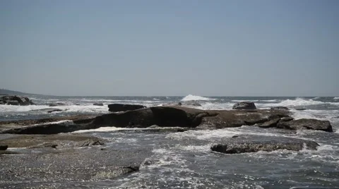 Waves on Rocky Shore Stock Footage 48872188