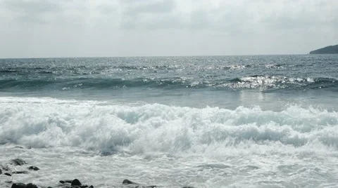 Waves Rolled Ashore. Establishing Shot, 4K. Stock Footage 61368804