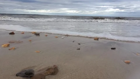 Waves rolling in at a bay in New Jersey after a Nor'easter. Video has sound Stock Footage