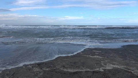 Waves rolling on the beach is a stormy day, winter mediterranean sea. Focene, Stock Footage 94337131