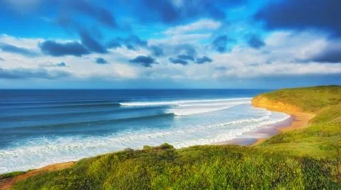 Waves rolling in to Bells Beach, Great Ocean Road, Victoria, Australia Stock Photos