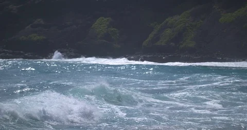 Waves Rolling in on the East Shore of Oahu Stock Footage 104449068