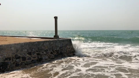 Waves rolling on the embankment Stock Footage 127875949