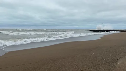 Waves Rolling in from Lake Michigan Stock Footage 154812556