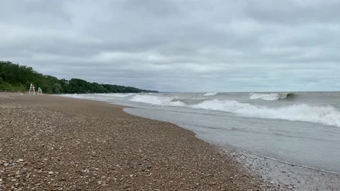 Waves Rolling in from Lake Michigan Stock Footage 154812560