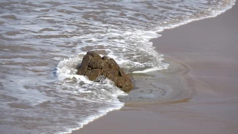 Waves Rolling in to Plemont Beach on Jersey Channel Island Stock-Footage 87697962