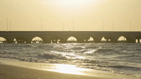 Waves rolling in Puerto Progreso, Yucatan, at sunset in slow motion Stock Footage 190068292