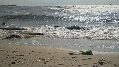Waves rolling onto a sandy beach in a Gulf bay in Florida Stock Footage 152535767