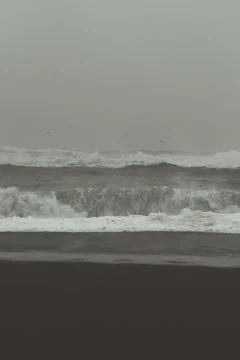Waves rolling on sea coast monochrome landscape photo Foto stock