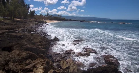 Waves Rolling at Three Tables on the North Shore of Oahu Stock Footage 104366095