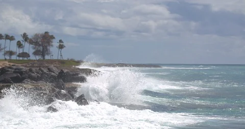 Waves Rolling in on the West Shore of Oahu near Kapolei in Slow Motion Stock Footage 104409343