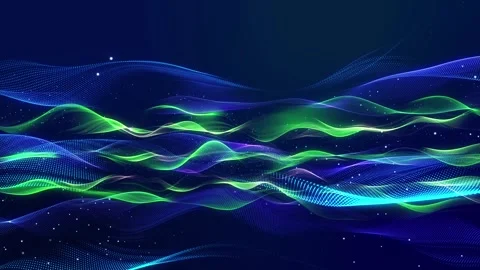 Waves run on the surface. The surface is formed by glowing particles. The Stock Footage 266670488