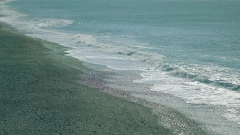 Waves Runs On Coastal Sand. Ocean Waves On Beach. Beach With Sand That Carries Stock Footage 259915154