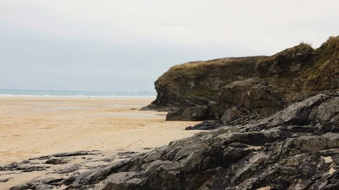 Waves sand and beach cliff Slow Motion Stock-Footage 116447162