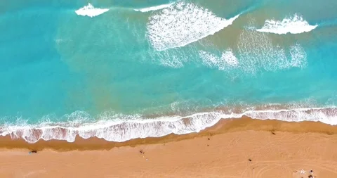 Waves on Sandy Beach 4k Top Drone Shot Long Footage Stock Footage 149857416