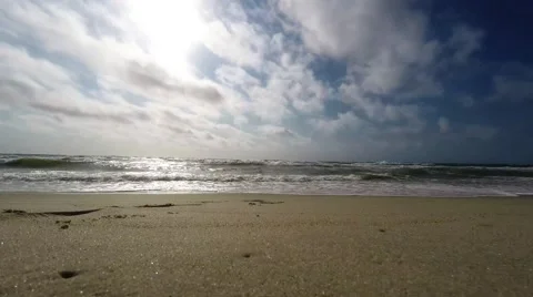 Waves on sandy beach. The beach on the shores of sea. Time lapse Stock Footage 52339251