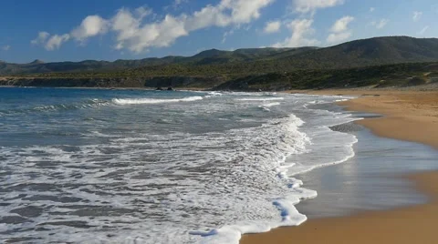 Waves on sandy beach. Slow motion. Cyprus Video stock 49362649