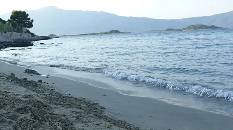 Waves on Sandy Beach Slow Motion Stock Footage 54914108