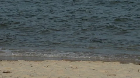 Waves at a sandy beach in summer, no color grading, slowmotion Stock Footage 286061479