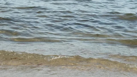 Waves at a sandy beach in summer, no color grading, slowmotion Stock Footage 286061790