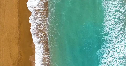 Waves on Sandy Beach Top Aerial View Stock Footage 149874539