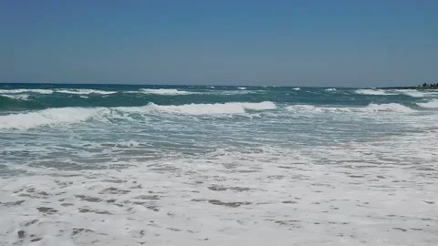Waves on the sandy coast. fig tree beach. Protaras. Ayia Napa. Cyprus. Stock Footage 154443257