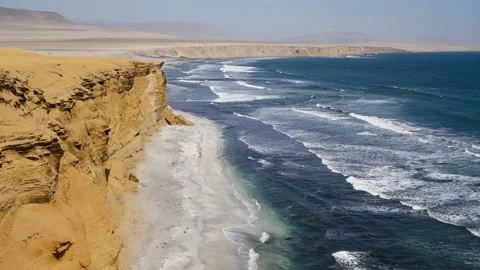 Waves on sea and high cliffs in Paracas National Reserve. coast of Ica, Stock Footage 166027322