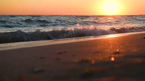 Waves on the sea coast at sunset. Stock Footage 139138587