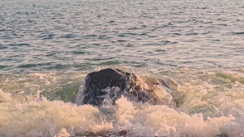 Waves on the sea coast at sunset. Slow motion. Stock Footage 180547144