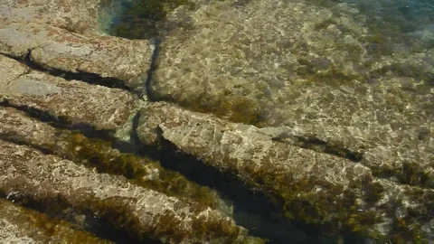 Waves of the sea gently lapping submersed cliff 4580 Stock Footage 107950744