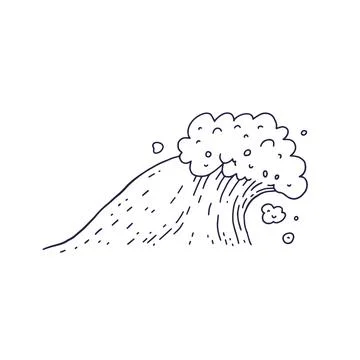 Waves sea ocean. Vector bursts splash with foam and bubbles. Outline doddle Stock Illustration